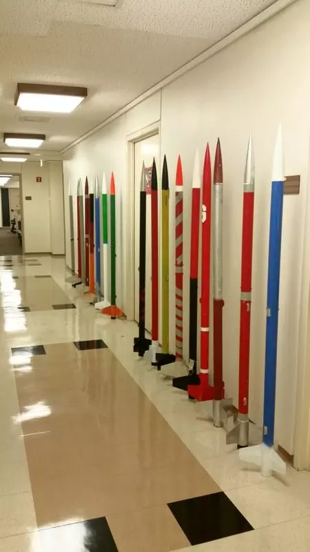 Photo of many high-powered rockets in a line